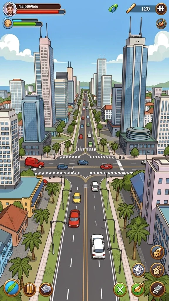 Lingkungan permainan yang penuh warna dan detail.